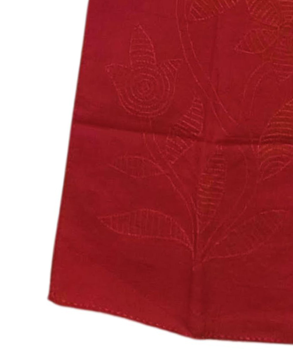 Red handwoven kantha stitch silk stole