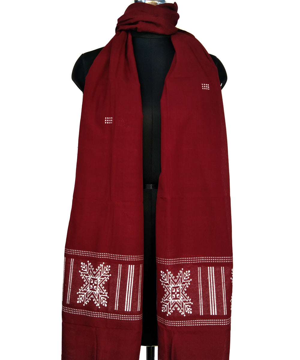 Maroon handwoven cotton bomkai dupatta