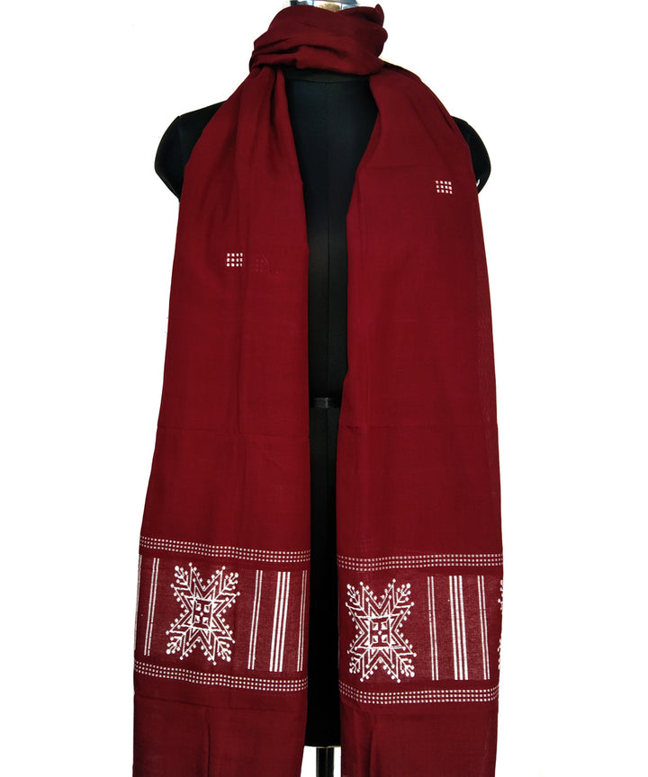 Maroon handwoven cotton bomkai dupatta