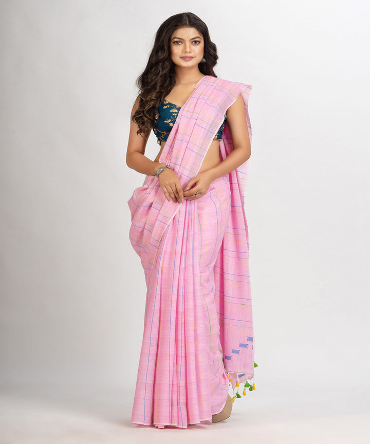 Pink handwoven cotton bengal saree