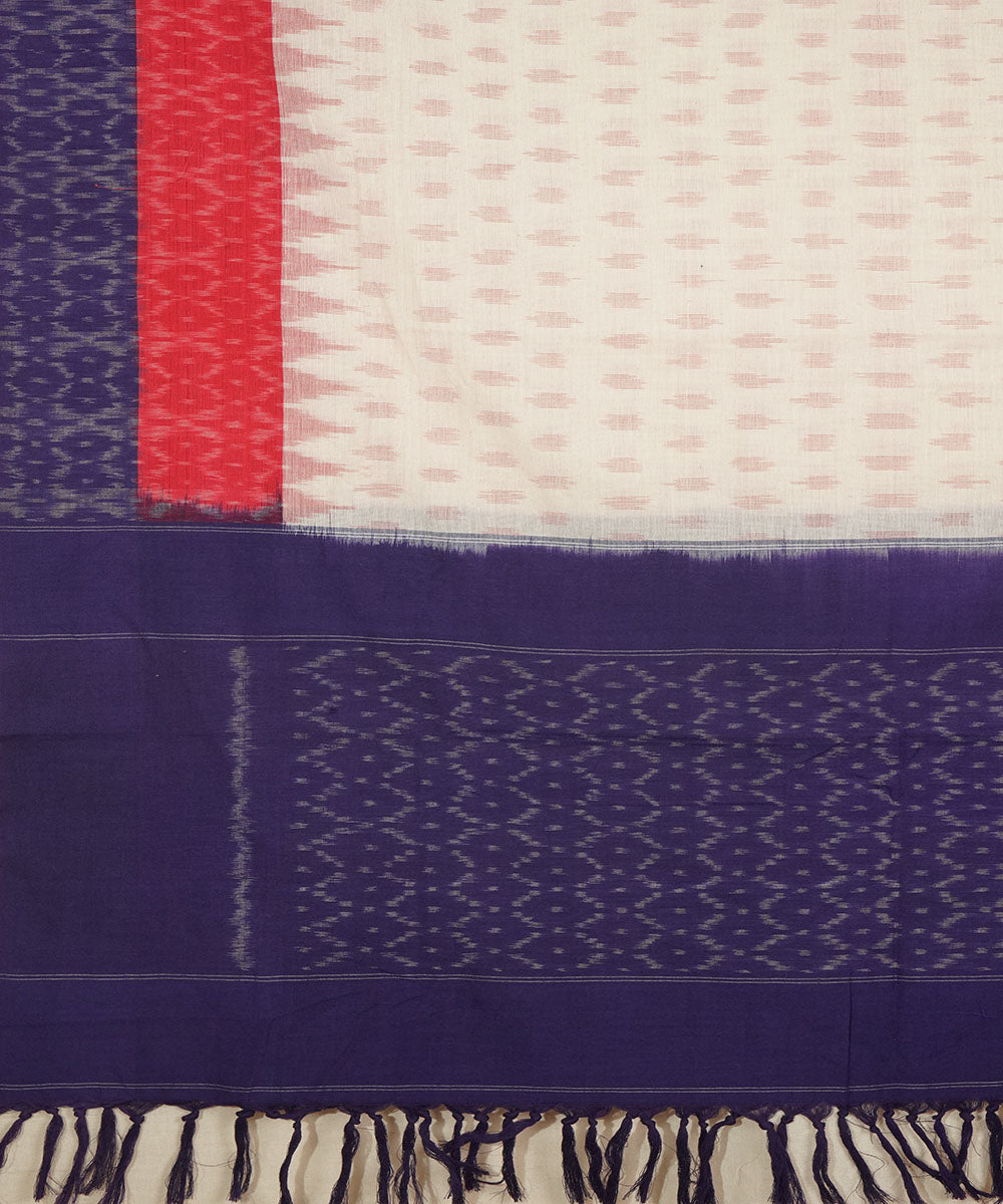 White blue hand woven cotton pochampally ikat dupatta