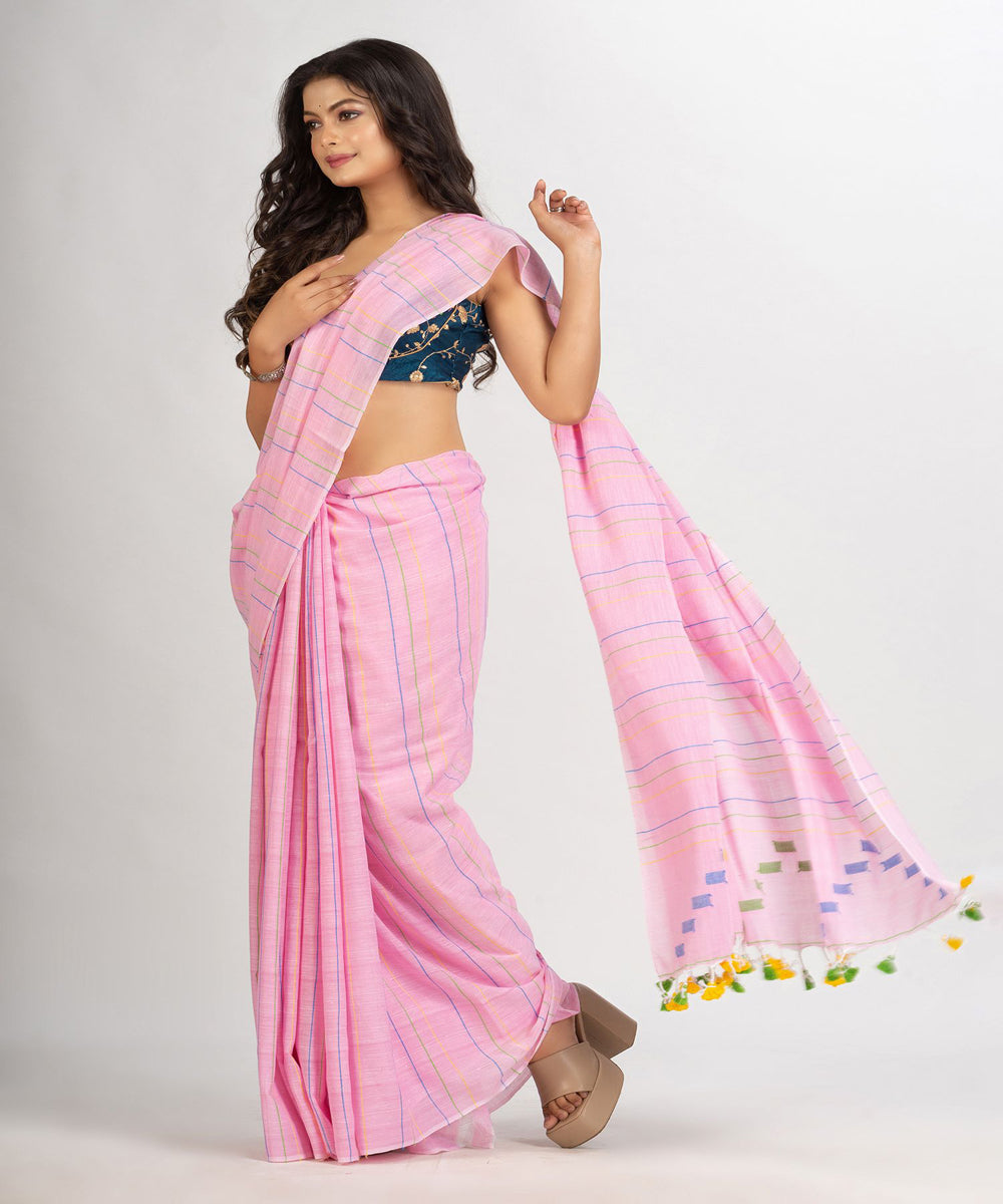 Pink handwoven cotton bengal saree