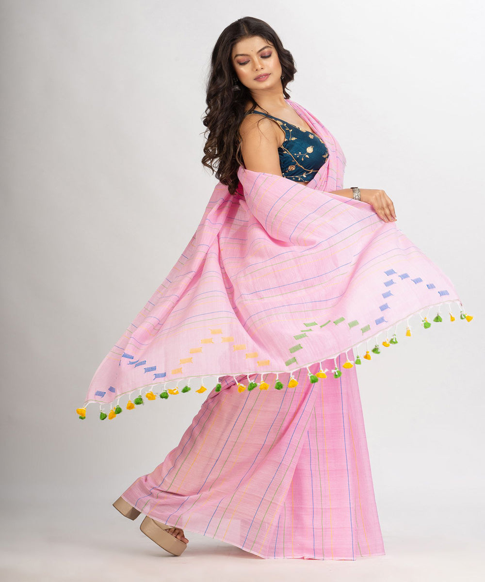 Pink handwoven cotton bengal saree