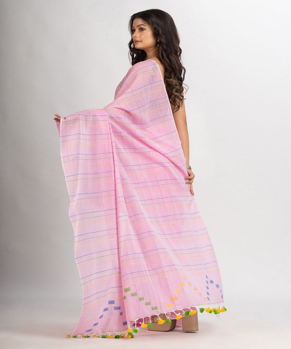 Pink handwoven cotton bengal saree