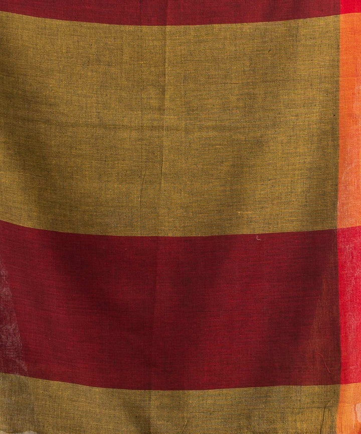 Mustard maroon handwoven bengal cotton saree