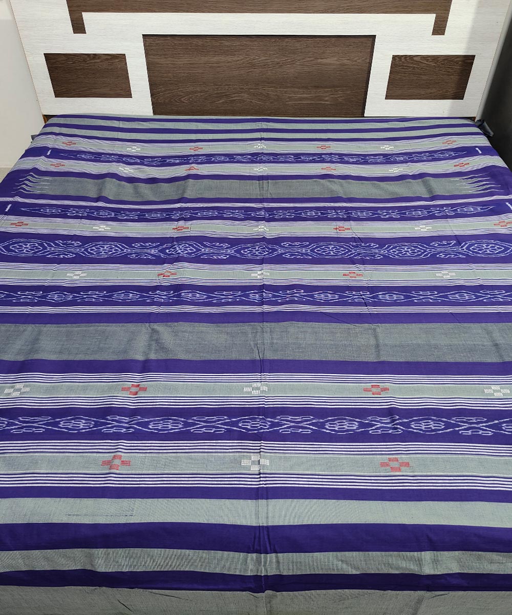 Navy blue grey handwoven sambalpuri cotton double bedsheet