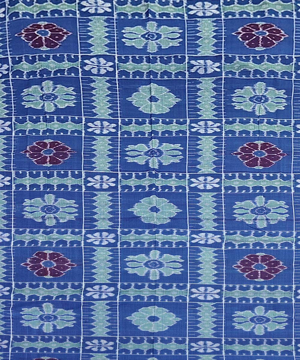 Cyan blue handwoven sambalpuri cotton double bedsheet