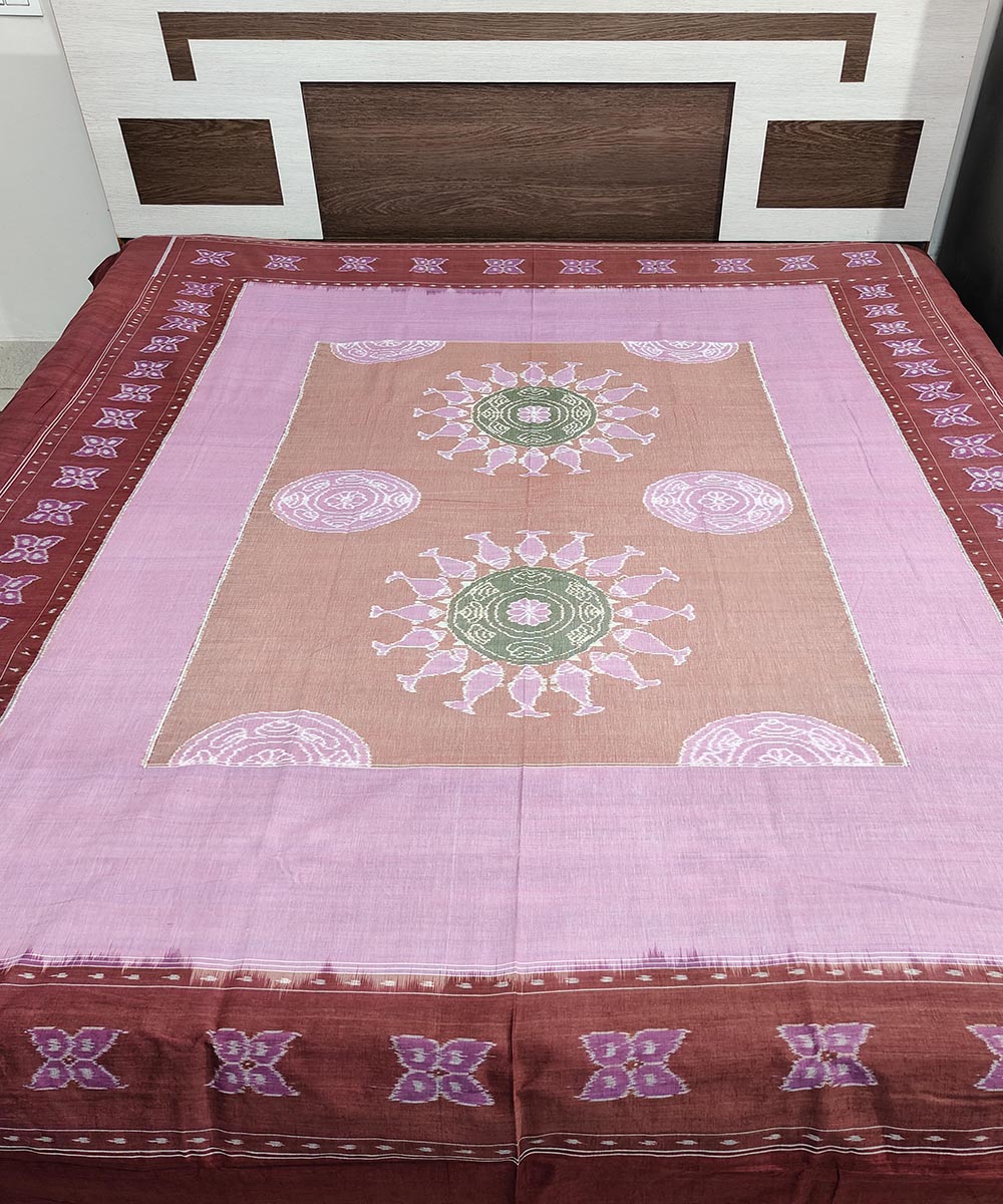 Lavender maroon handwoven sambalpuri cotton double bedsheet