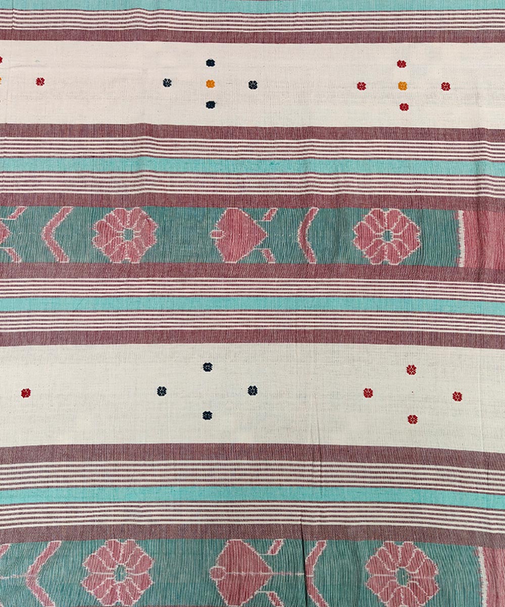 White green handwoven sambalpuri cotton double bedsheet