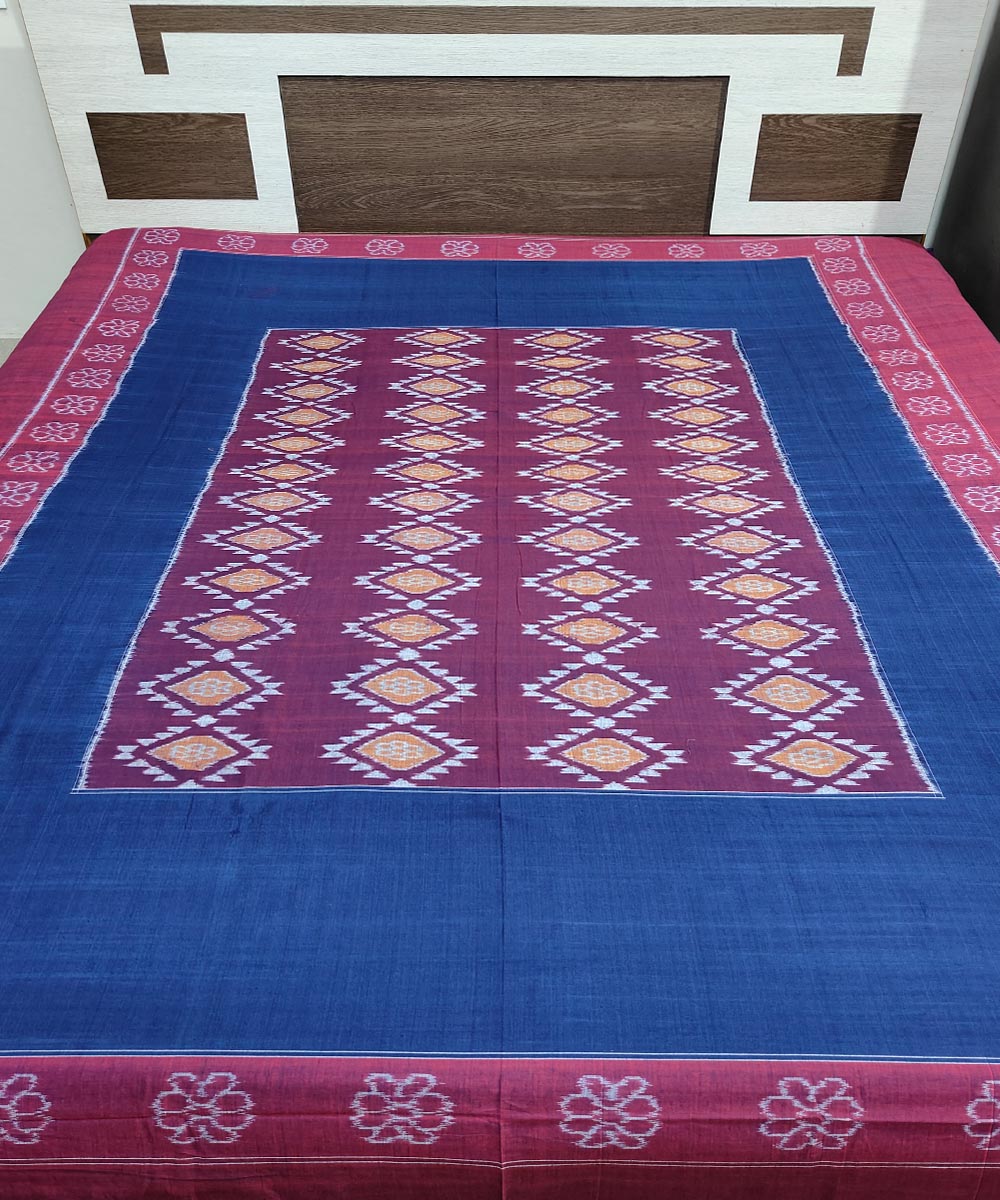 Navy blue maroon handwoven sambalpuri cotton double bedsheet