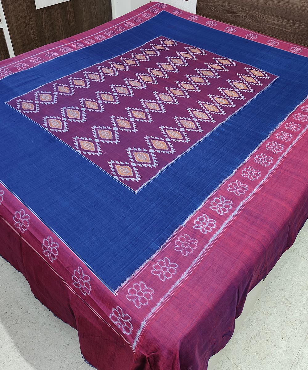 Navy blue maroon handwoven sambalpuri cotton double bedsheet