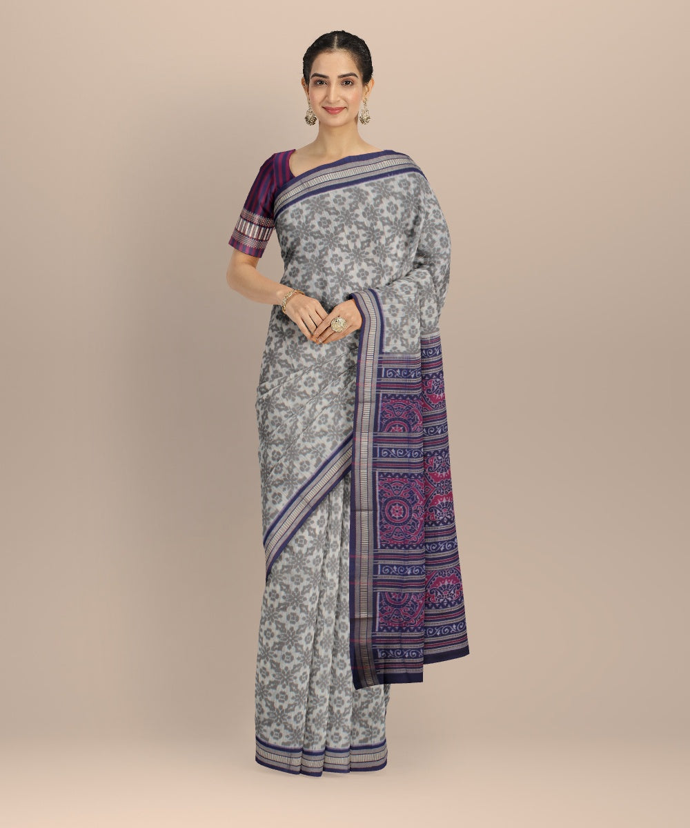 Grey blue silk handloom sambalpuri saree