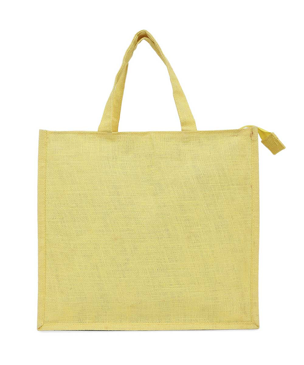 Yellow jute hand printed warli bag