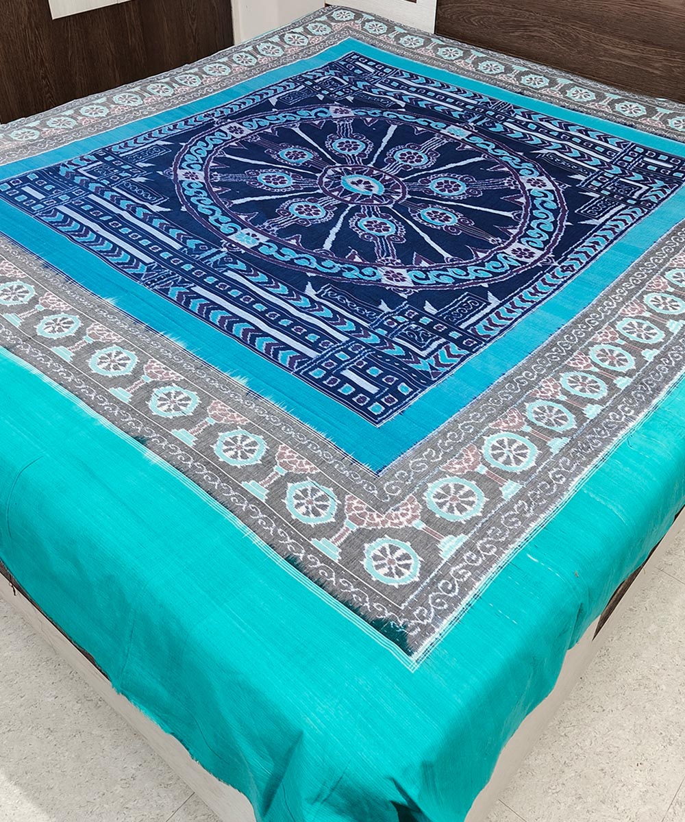 Navy blue multicolour handwoven sambalpuri cotton double bedsheet