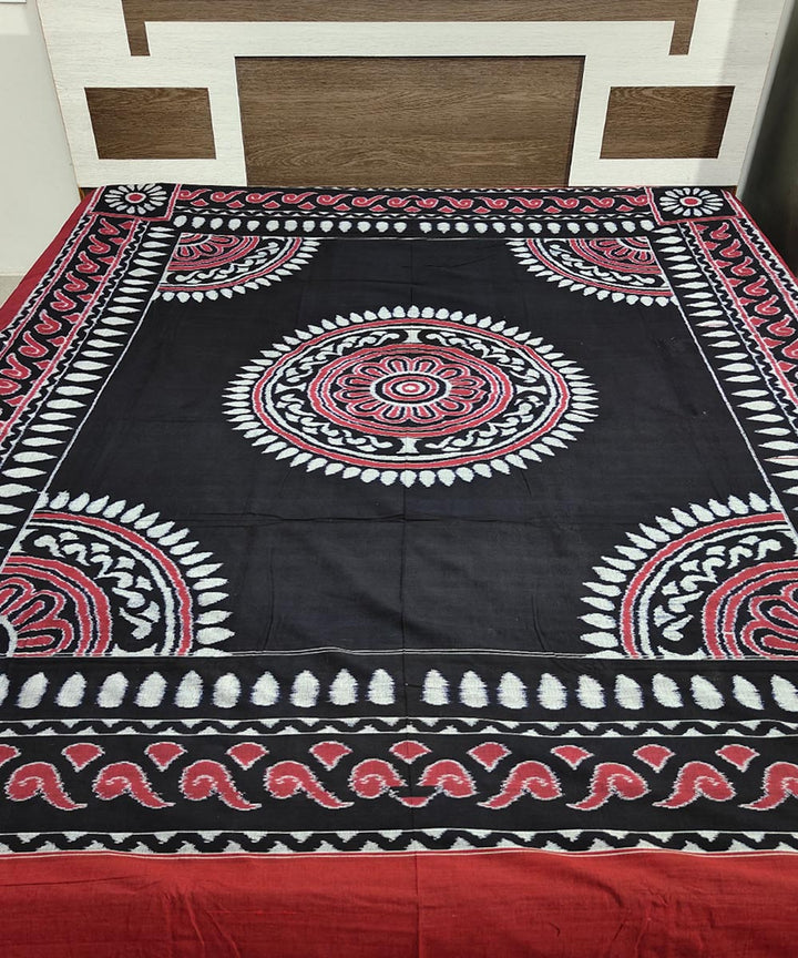 Black multicolour handwoven sambalpuri cotton double bedsheet