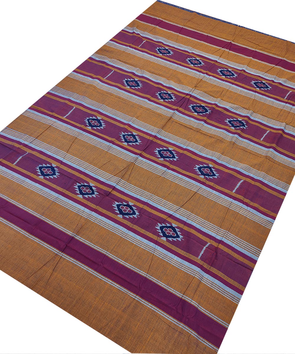 Yellow red handwoven sambalpuri cotton single bedsheet