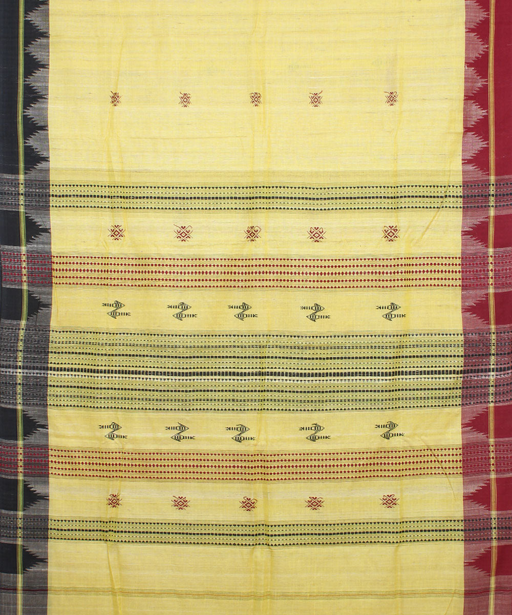 Light yellow maroon tussar silk handwoven kotpad saree