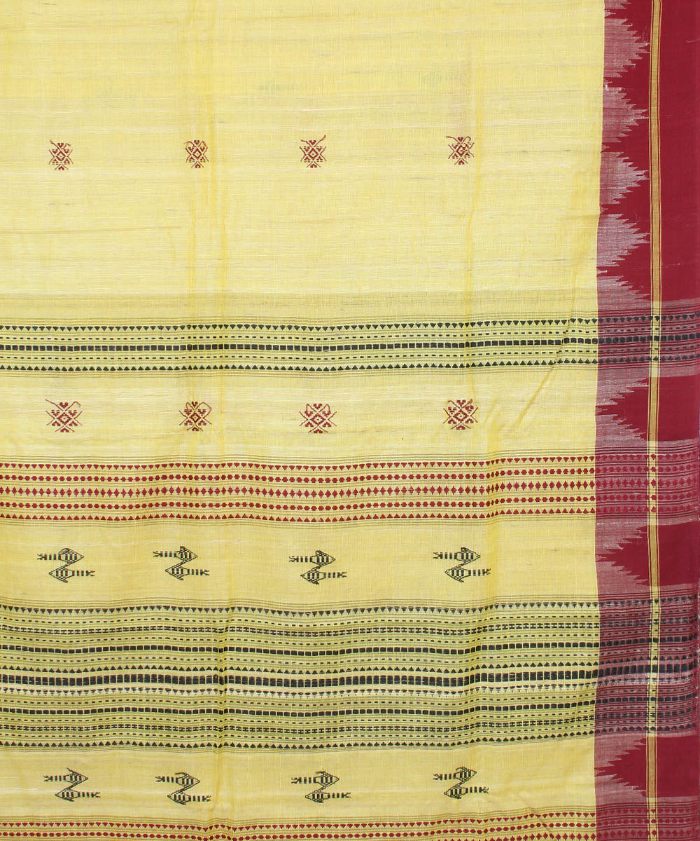 Light yellow maroon tussar silk handwoven kotpad saree