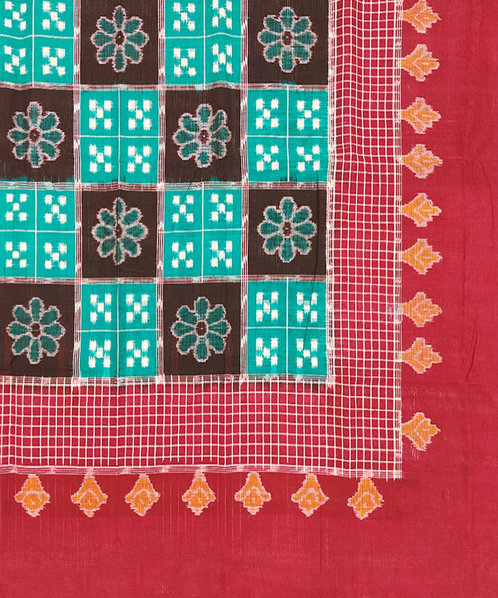 Light green red handwoven sambalpuri cotton single bedsheet