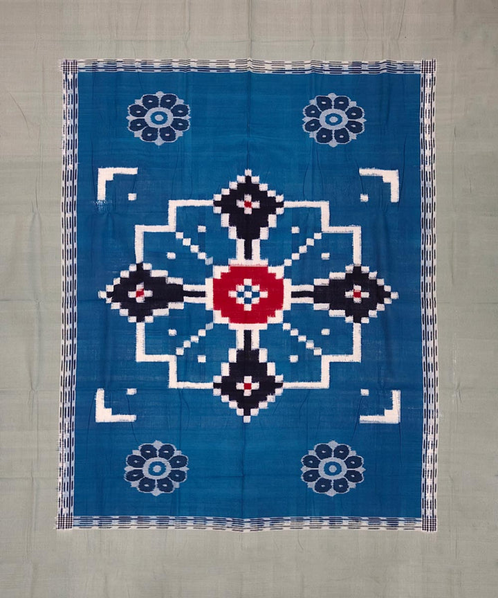 Cyan blue grey handwoven sambalpuri cotton single bedsheet