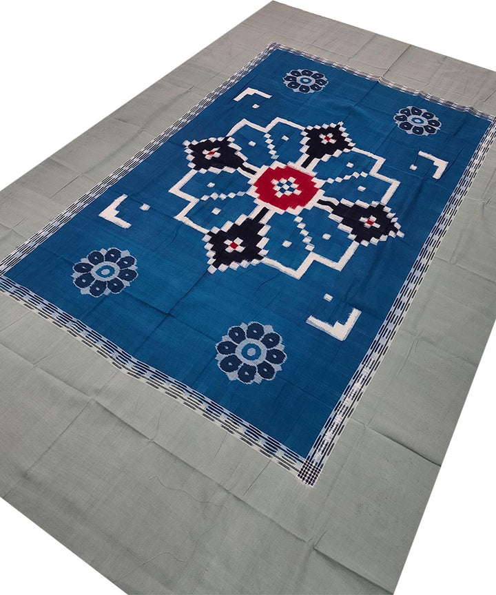 Cyan blue grey handwoven sambalpuri cotton single bedsheet