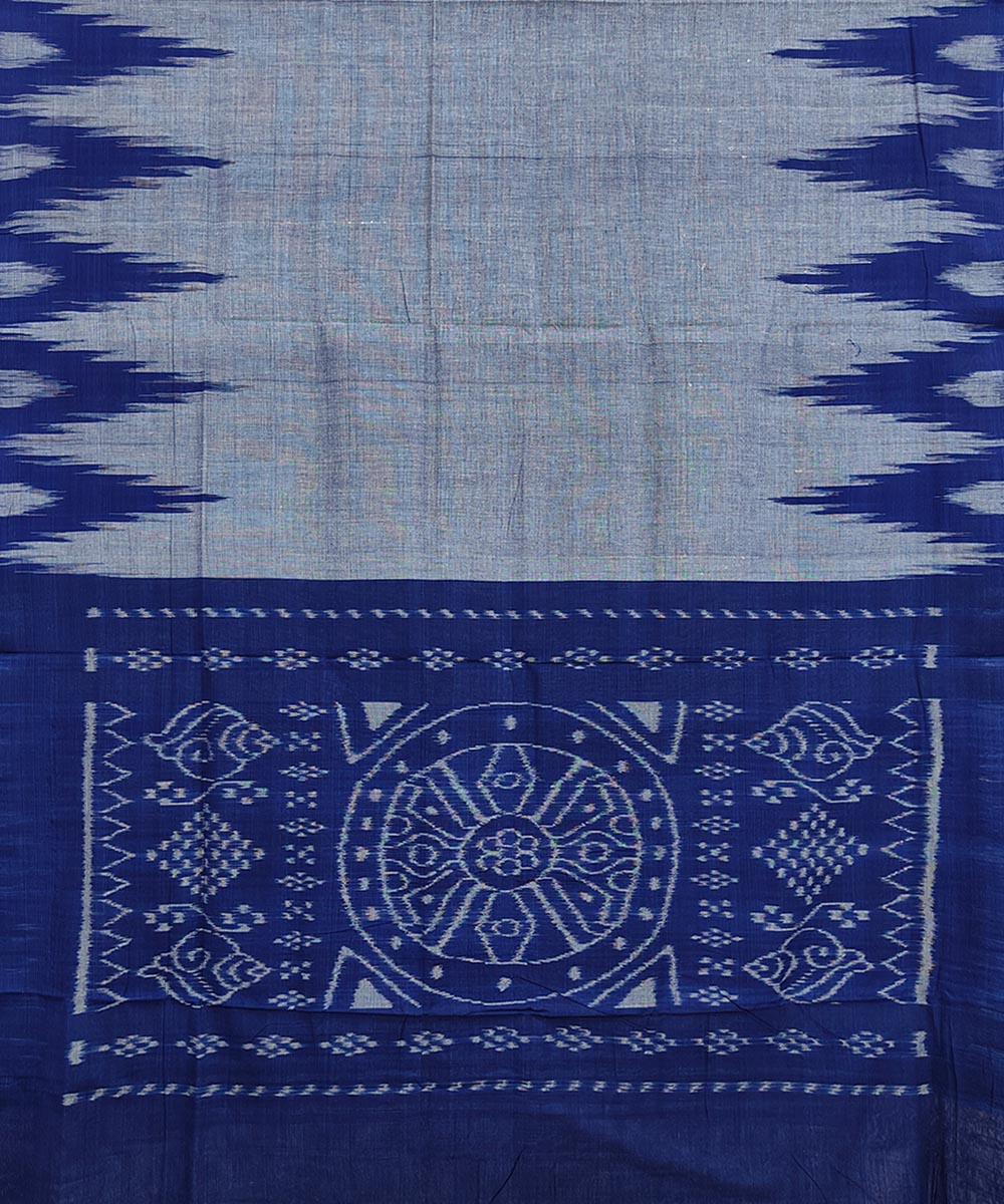 Navy blue grey cotton handloom nuapatna saree