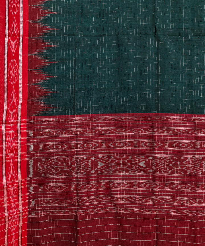Dark green red cotton handloom nuapatna saree