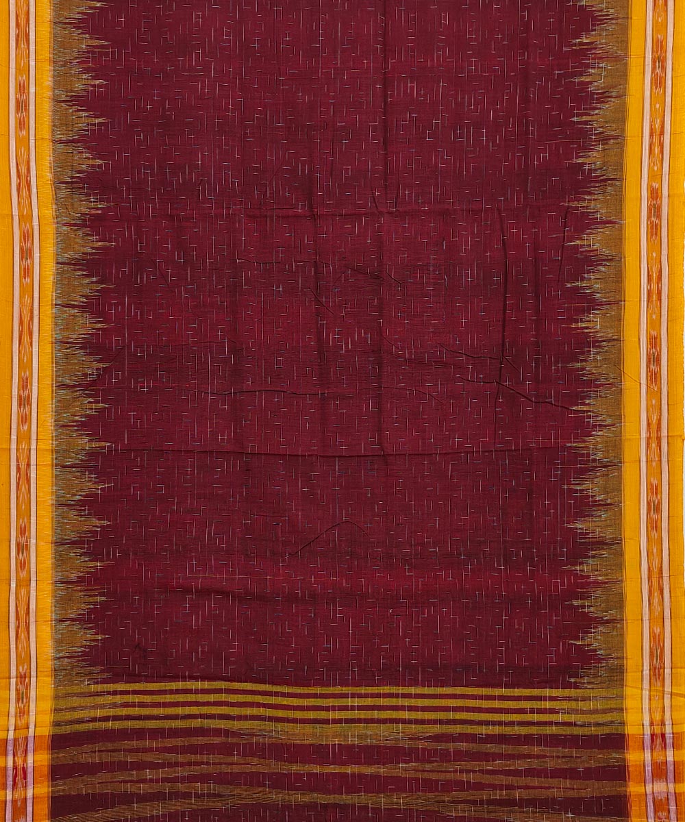 Maroon yellow cotton handloom nuapatna saree
