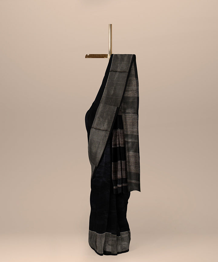 Black ghicha handloom maheshwari cotton silk saree