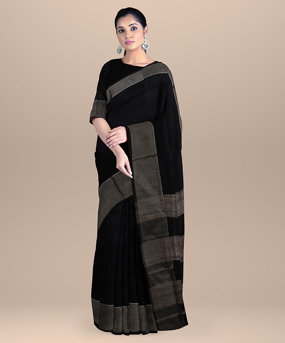 Black ghicha handloom maheshwari cotton silk saree