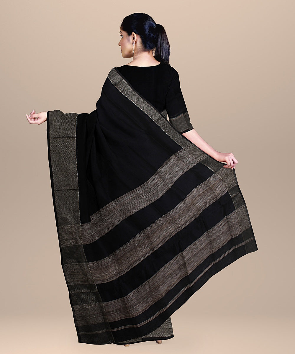 Black ghicha handloom maheshwari cotton silk saree