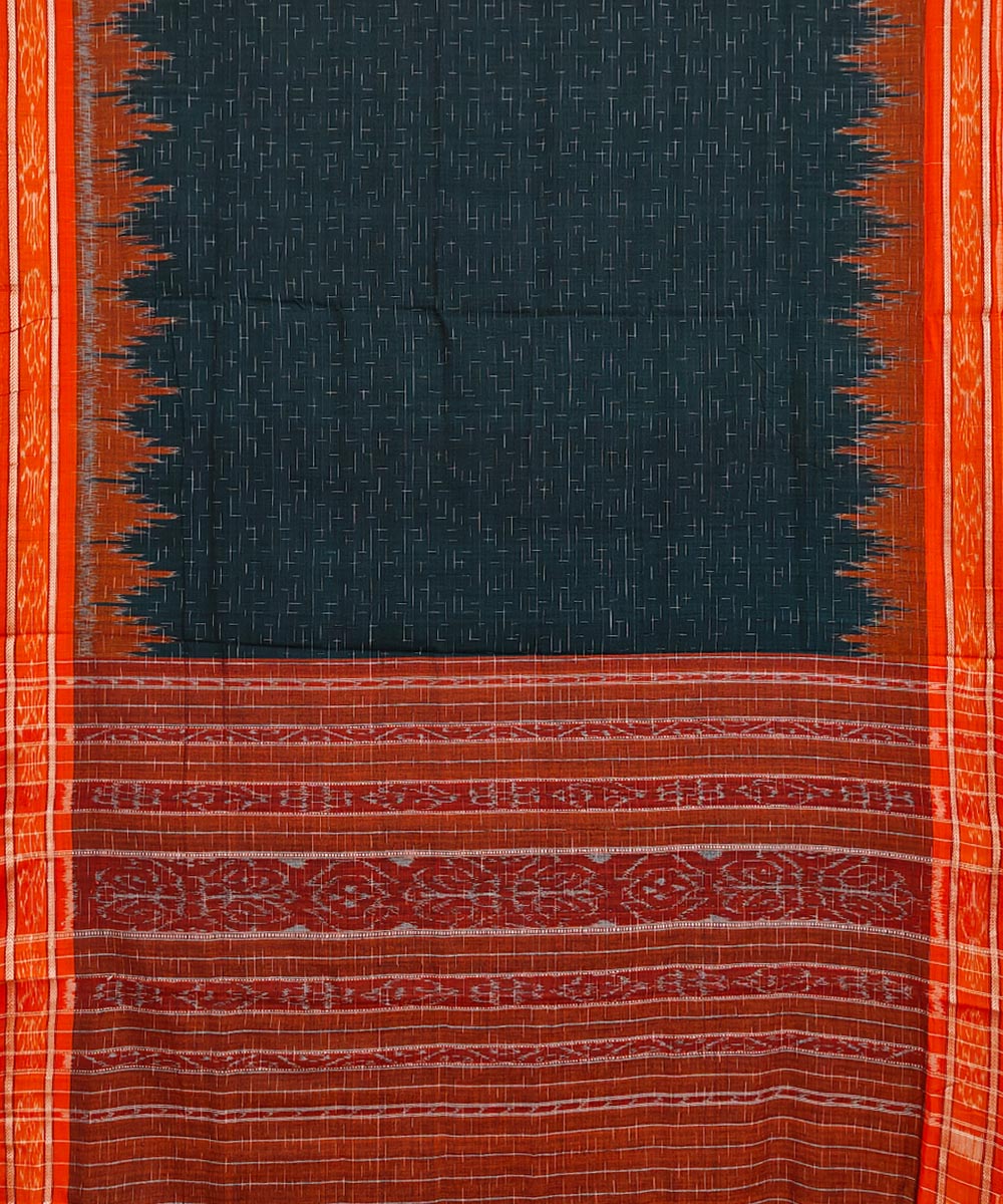 Dark green orange cotton handloom nuapatna saree