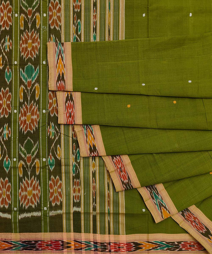 Olive green cotton handloom odisha ikat saree