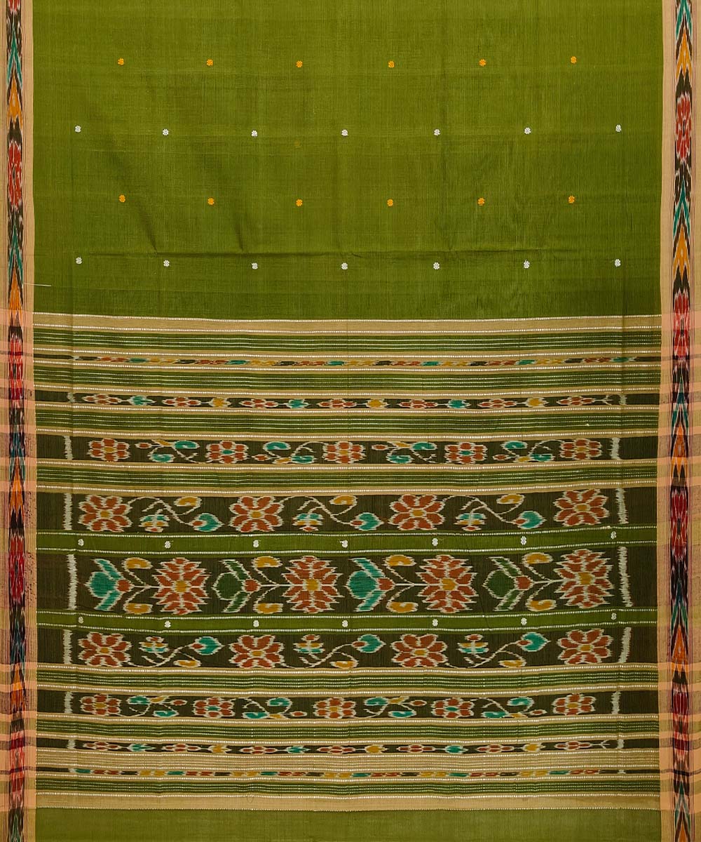 Olive green cotton handloom odisha ikat saree