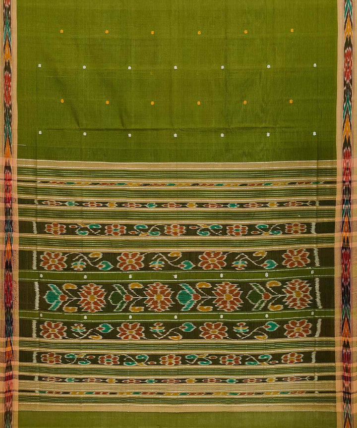 Olive green cotton handloom odisha ikat saree