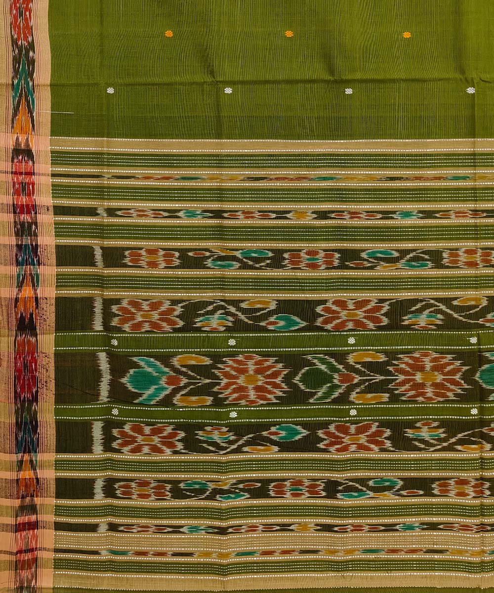 Olive green cotton handloom odisha ikat saree