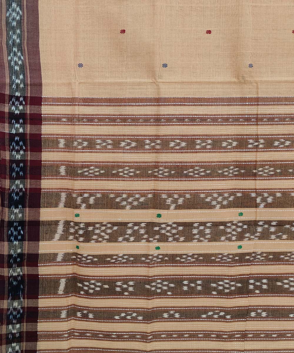 Beige black cotton handloom odisha ikat saree