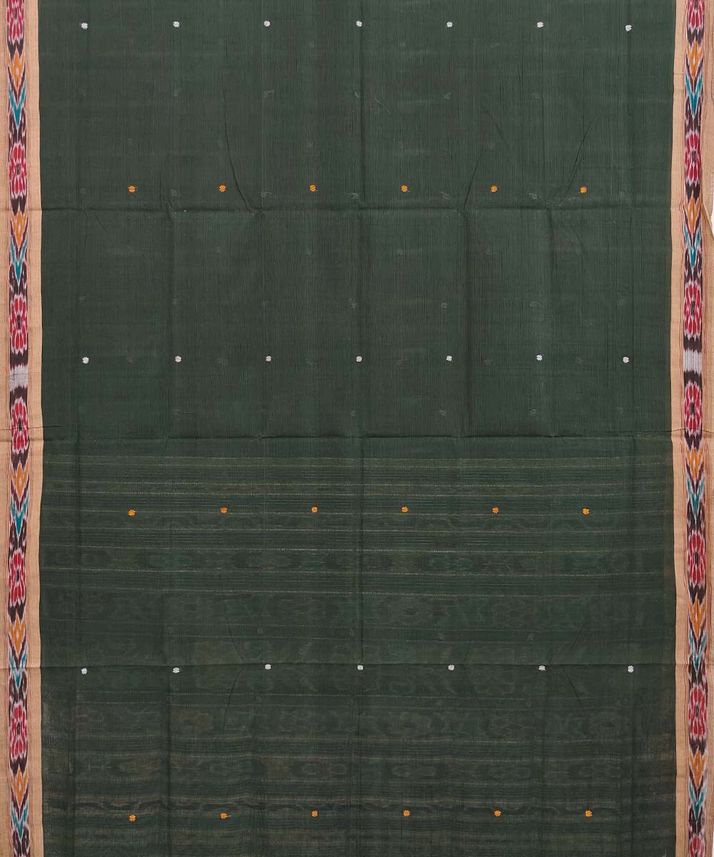 Dark green brown cotton handloom odisha ikat saree