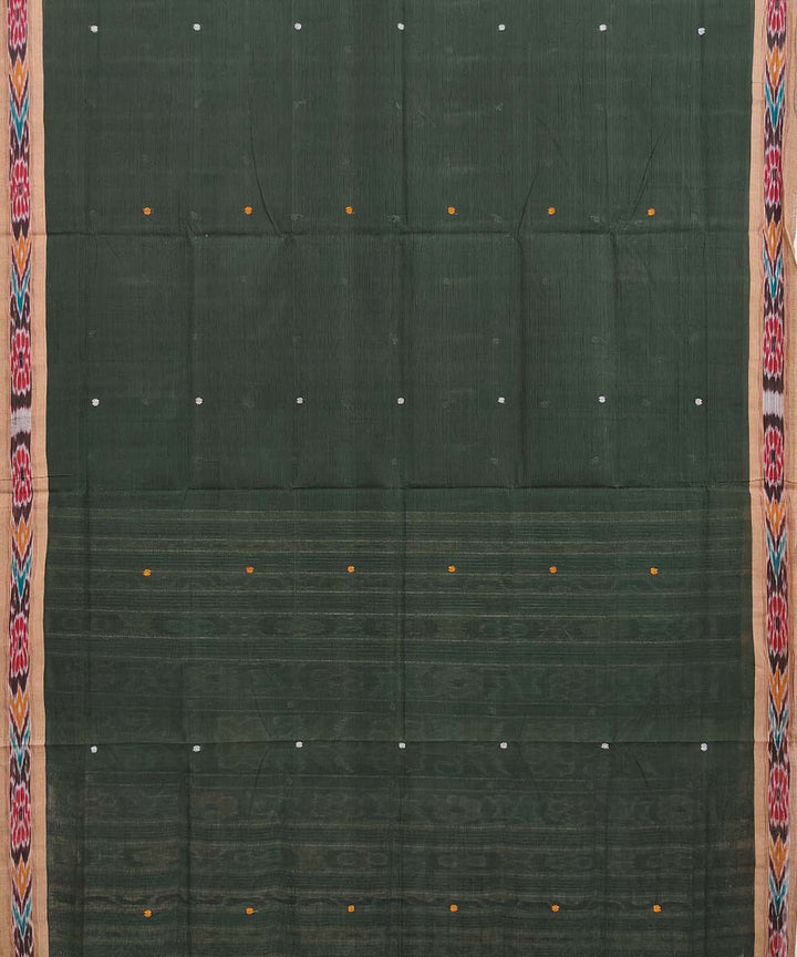 Dark green brown cotton handloom odisha ikat saree