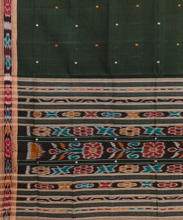 Dark green brown cotton handloom odisha ikat saree