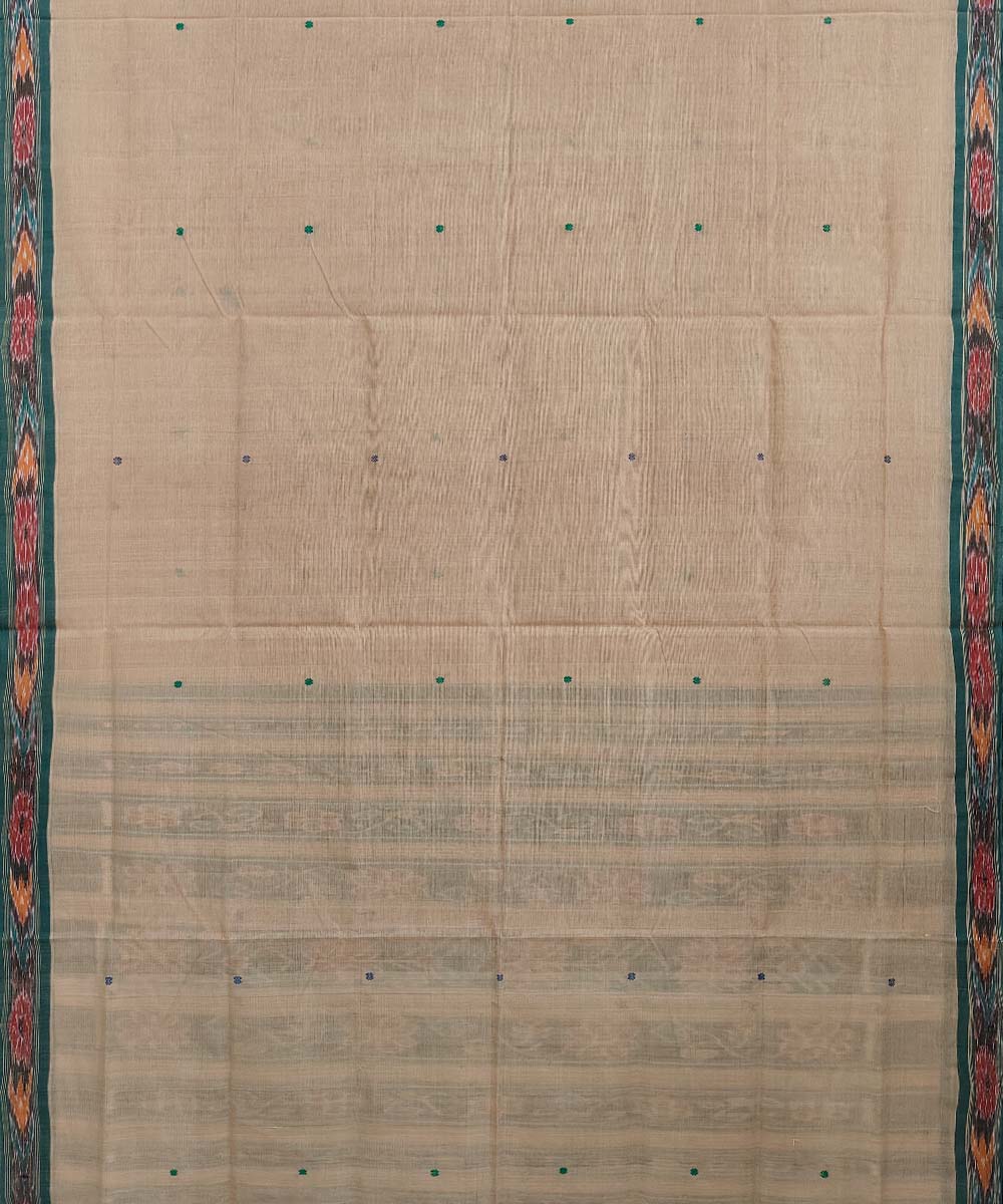 Beige dark green cotton handloom odisha ikat saree