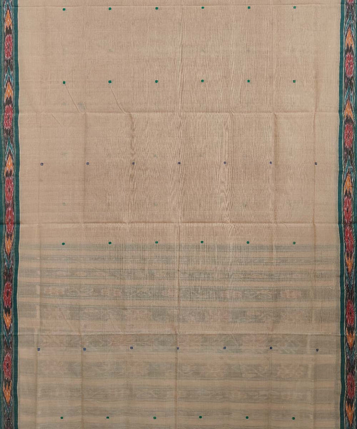Beige dark green cotton handloom odisha ikat saree