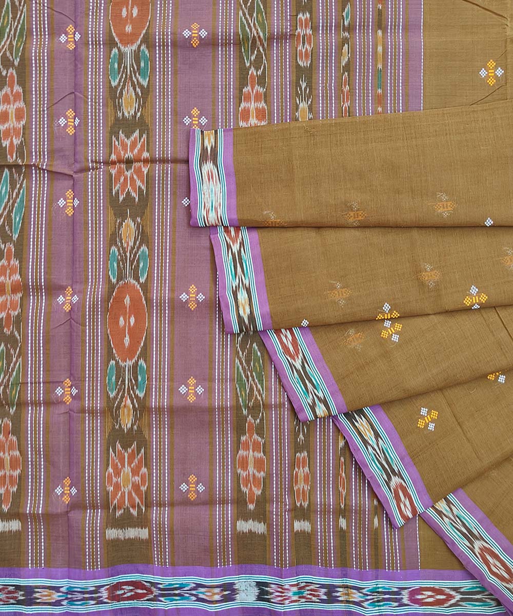 Caramel cyan blue cotton handloom odisha ikat saree