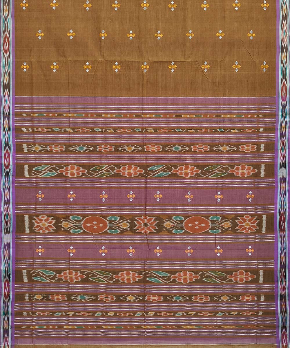 Caramel cyan blue cotton handloom odisha ikat saree