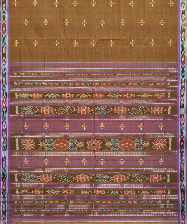 Caramel cyan blue cotton handloom odisha ikat saree