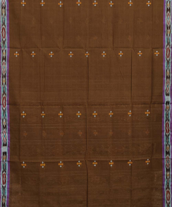 Caramel cyan blue cotton handloom odisha ikat saree