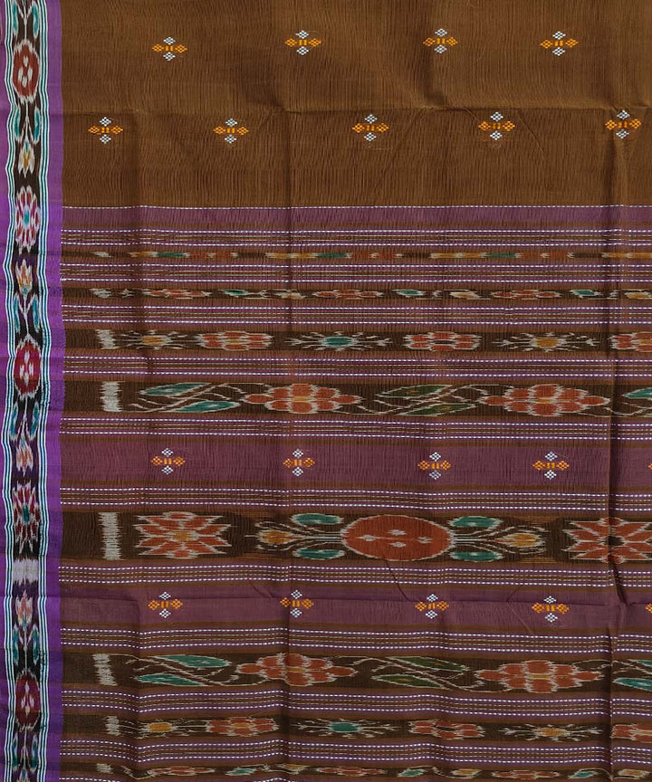 Caramel cyan blue cotton handloom odisha ikat saree