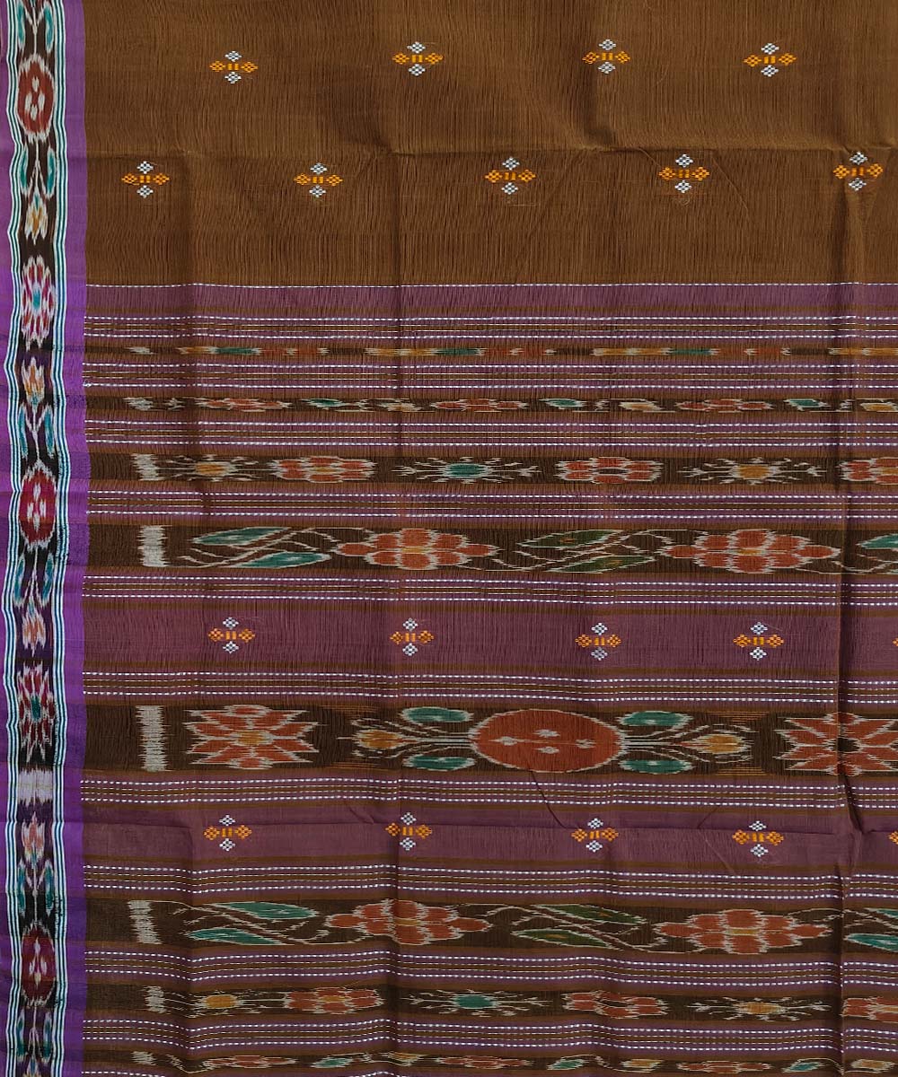 Caramel cyan blue cotton handloom odisha ikat saree