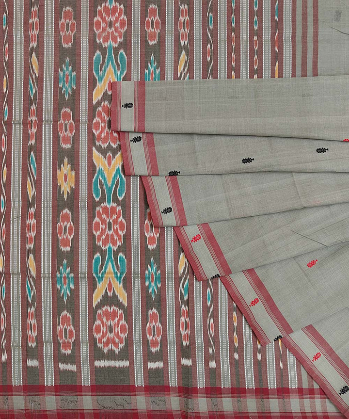 Grey maroon cotton handloom odisha ikat saree