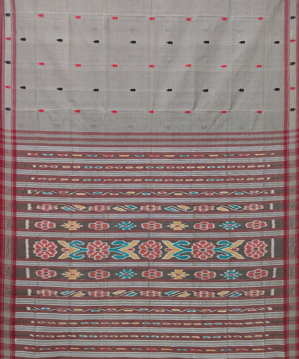 Grey maroon cotton handloom odisha ikat saree
